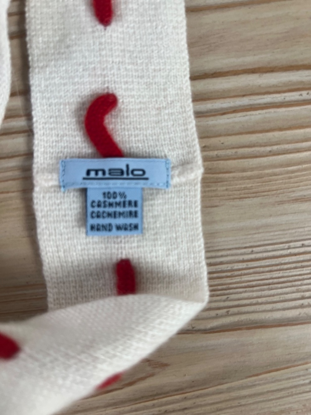 Malo 100% Cashmere Headband Ivory Red Made in Italy Ear Warmer - Picture 3 of 7